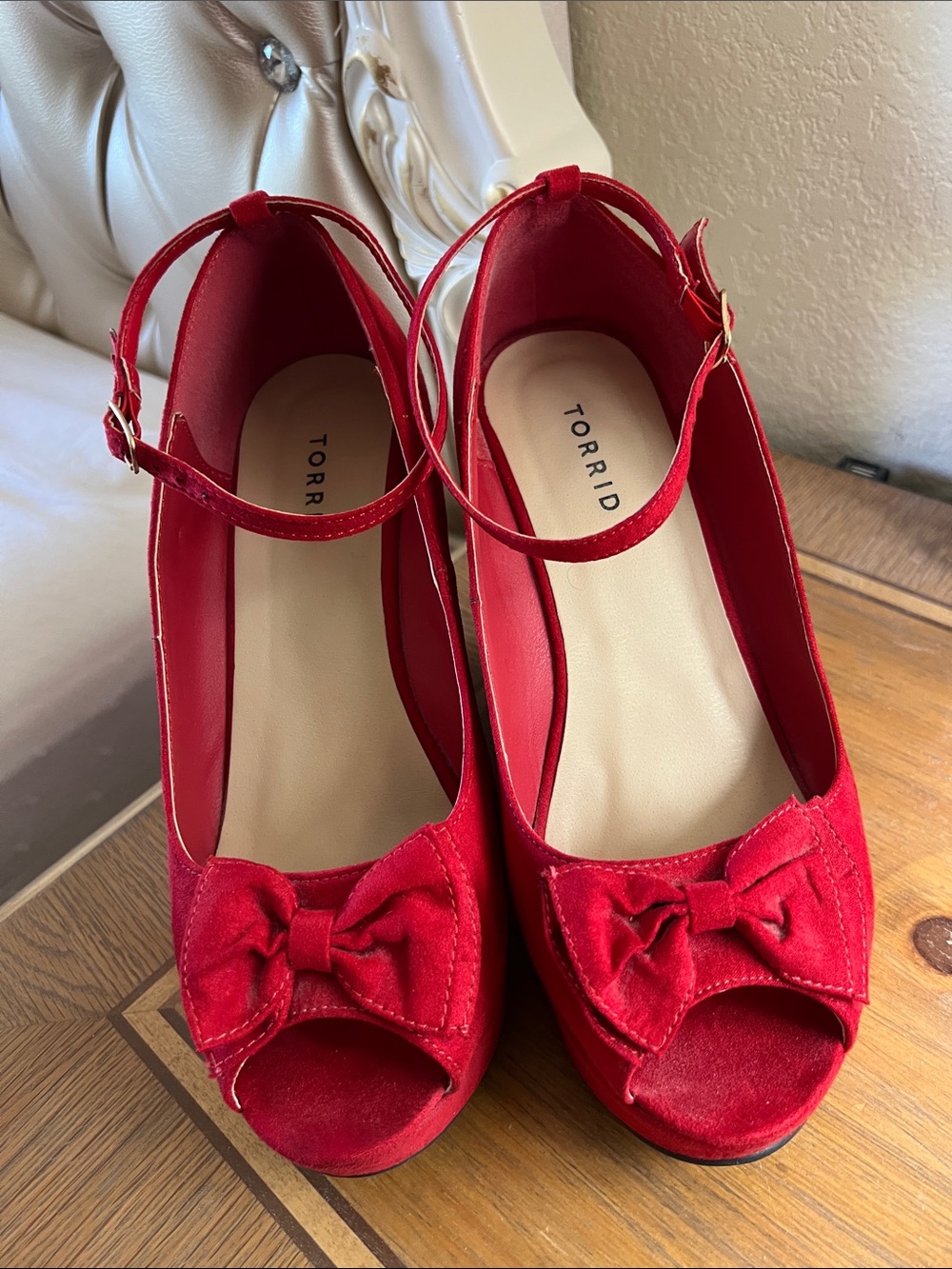 Torrid Red Bow Peep-Toe Ankle-Strap Heels 9W